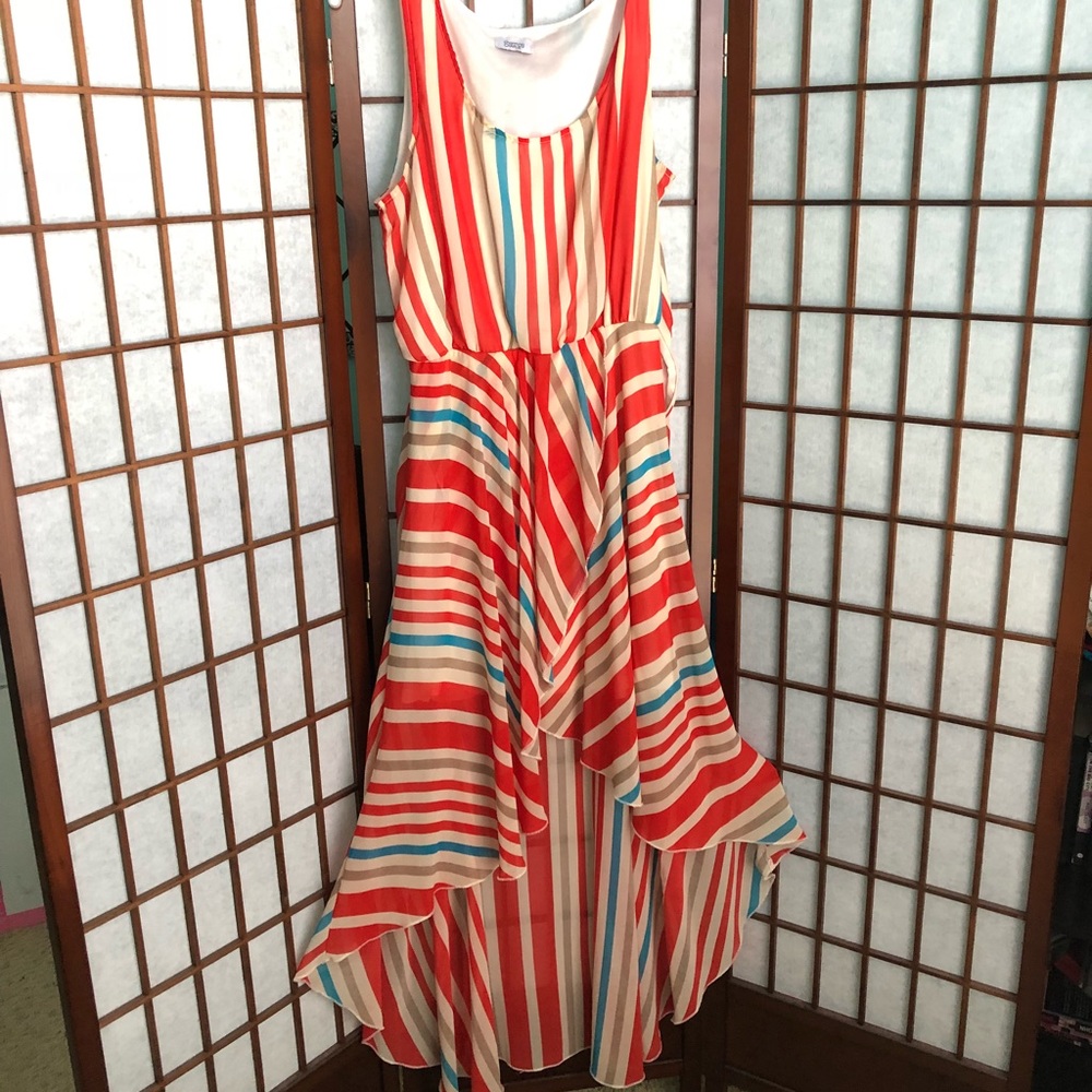 Charming Charlie Fun Hi-Low Striped Colorful Dress
